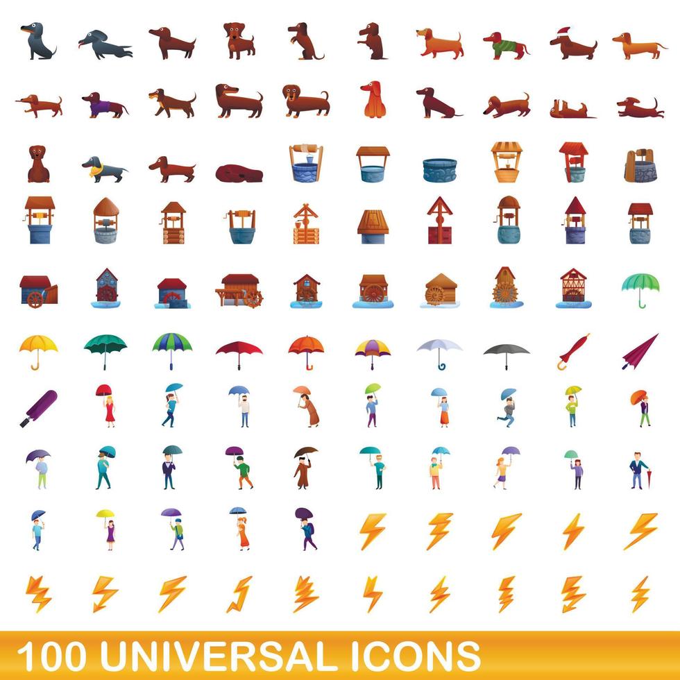 Ensemble de 100 icônes universelles, style dessin animé vecteur