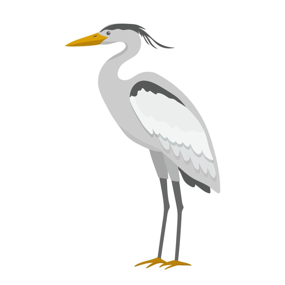 illustration de dessin animé de grue isolée sur fond blanc. oiseau gris des zones humides debout. vecteur