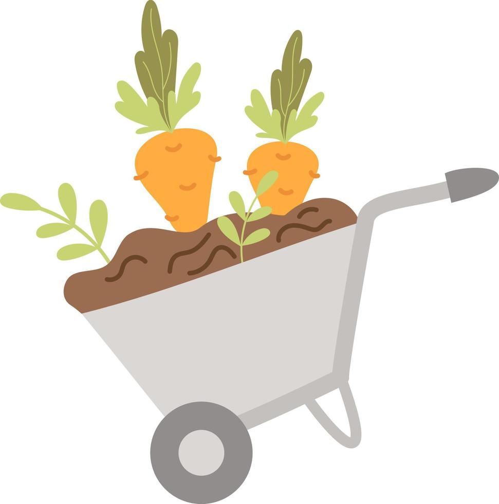brouette de jardin avec terre et carottes vecteur