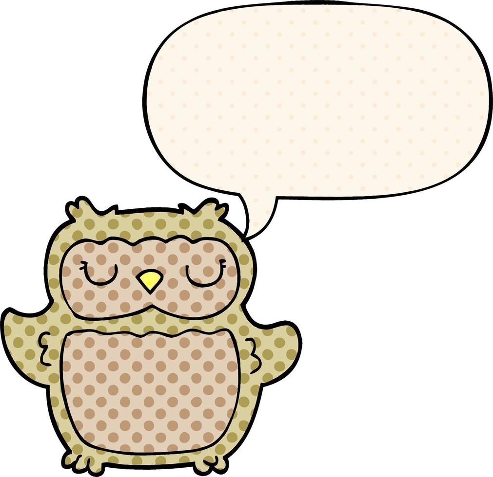 hibou de dessin animé et bulle de dialogue dans le style de la bande dessinée vecteur