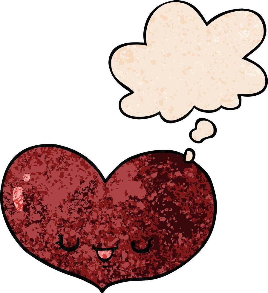 personnage de coeur d'amour de dessin animé et bulle de pensée dans le style de motif de texture grunge vecteur