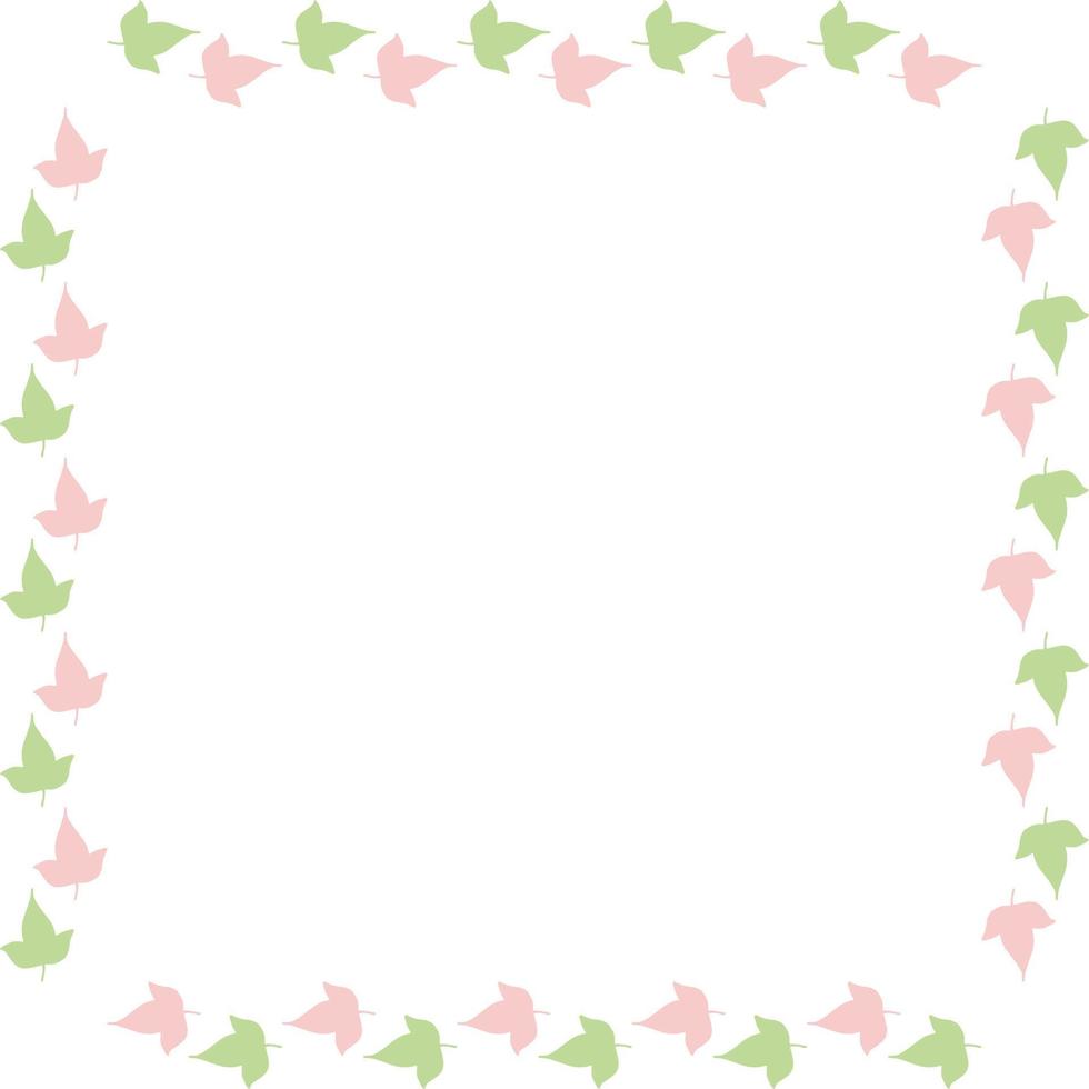 cadre carré de jolies feuilles roses et vertes. cadre nature isolé sur fond blanc pour votre conception. vecteur