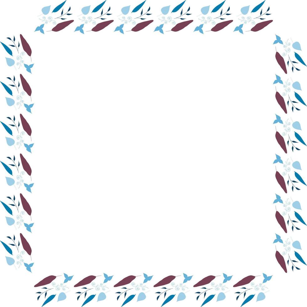cadre carré de feuilles bleues horizontales. cadre nature isolé sur fond blanc pour votre conception. vecteur