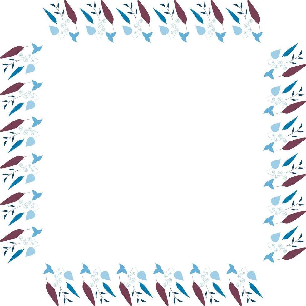cadre carré de feuilles bleues verticales. cadre nature isolé sur fond blanc pour votre conception. vecteur