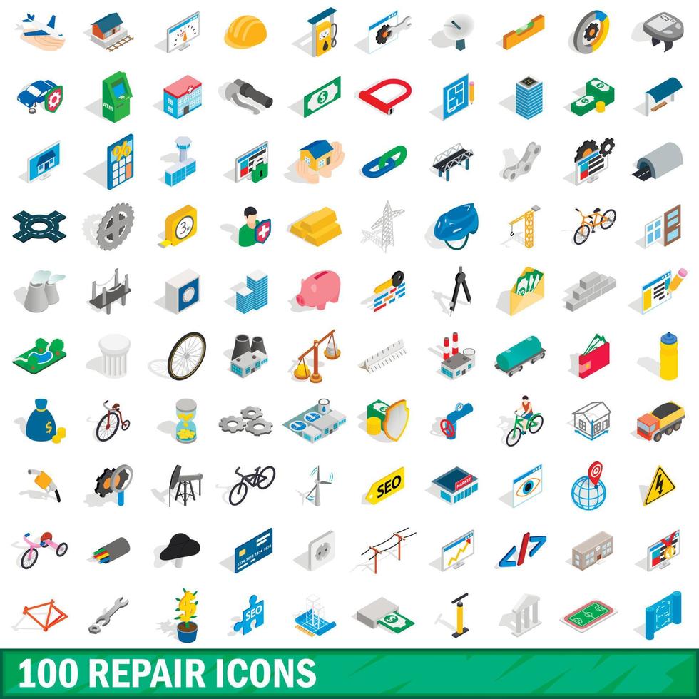 Ensemble de 100 icônes de réparation, style 3d isométrique vecteur