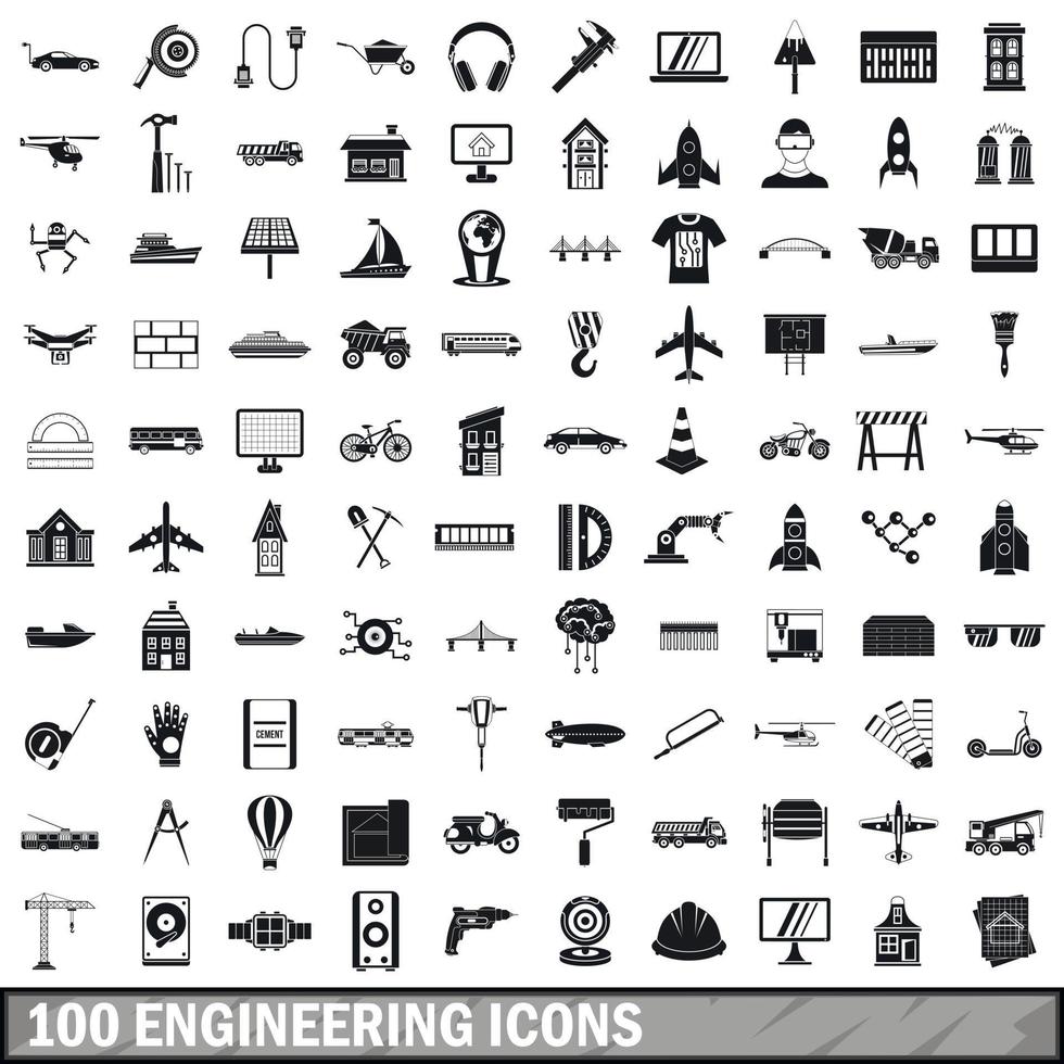 Ensemble de 100 icônes d'ingénierie, style simple vecteur