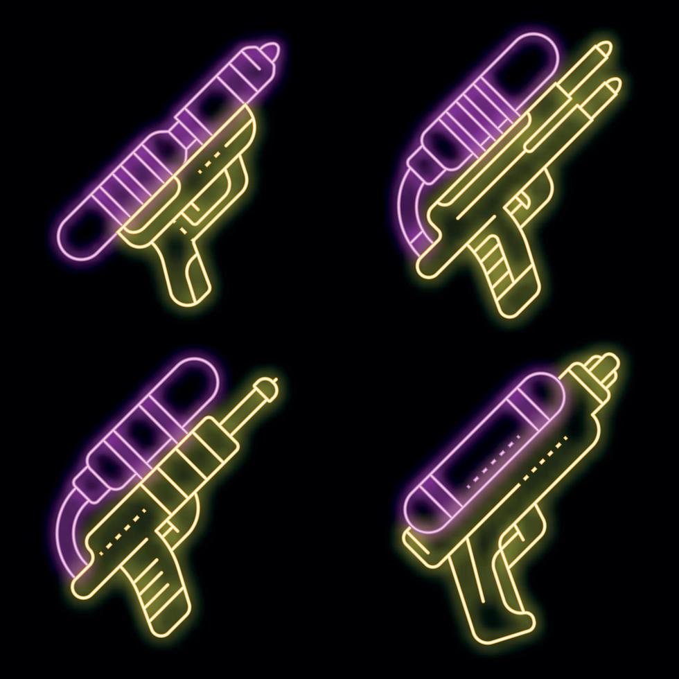 icônes de pistolet à eau définies vecteur néon