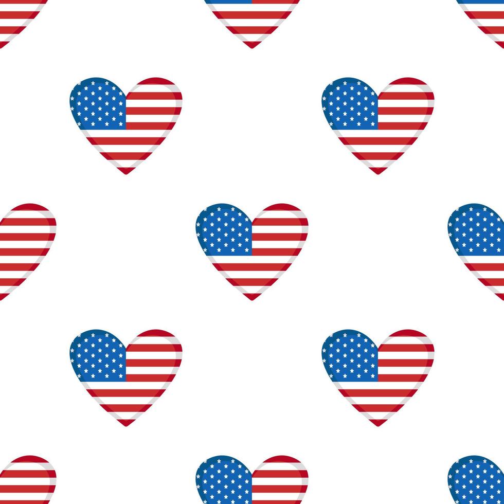 modèle sans couture de vecteur avec coeur de drapeau usa. fond avec le drapeau américain au coeur. fête de l'indépendance des états-unis.