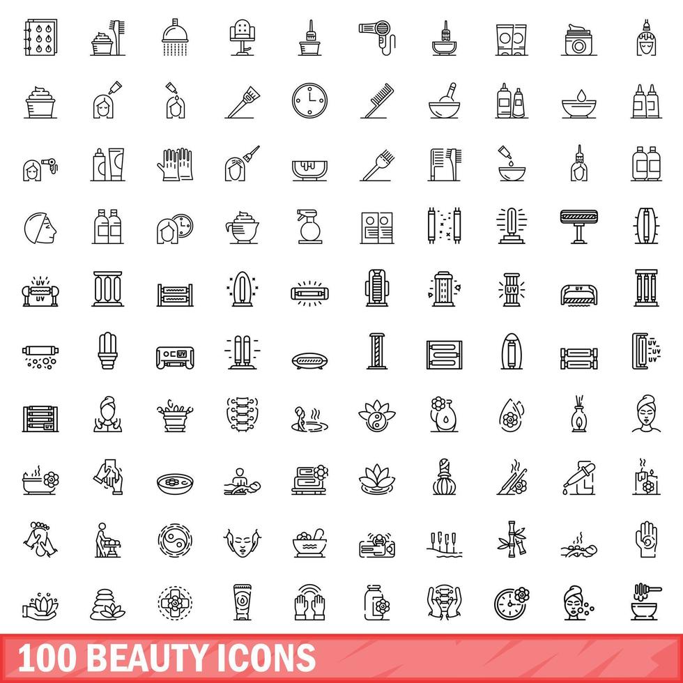 Ensemble de 100 icônes de beauté, style de contour vecteur