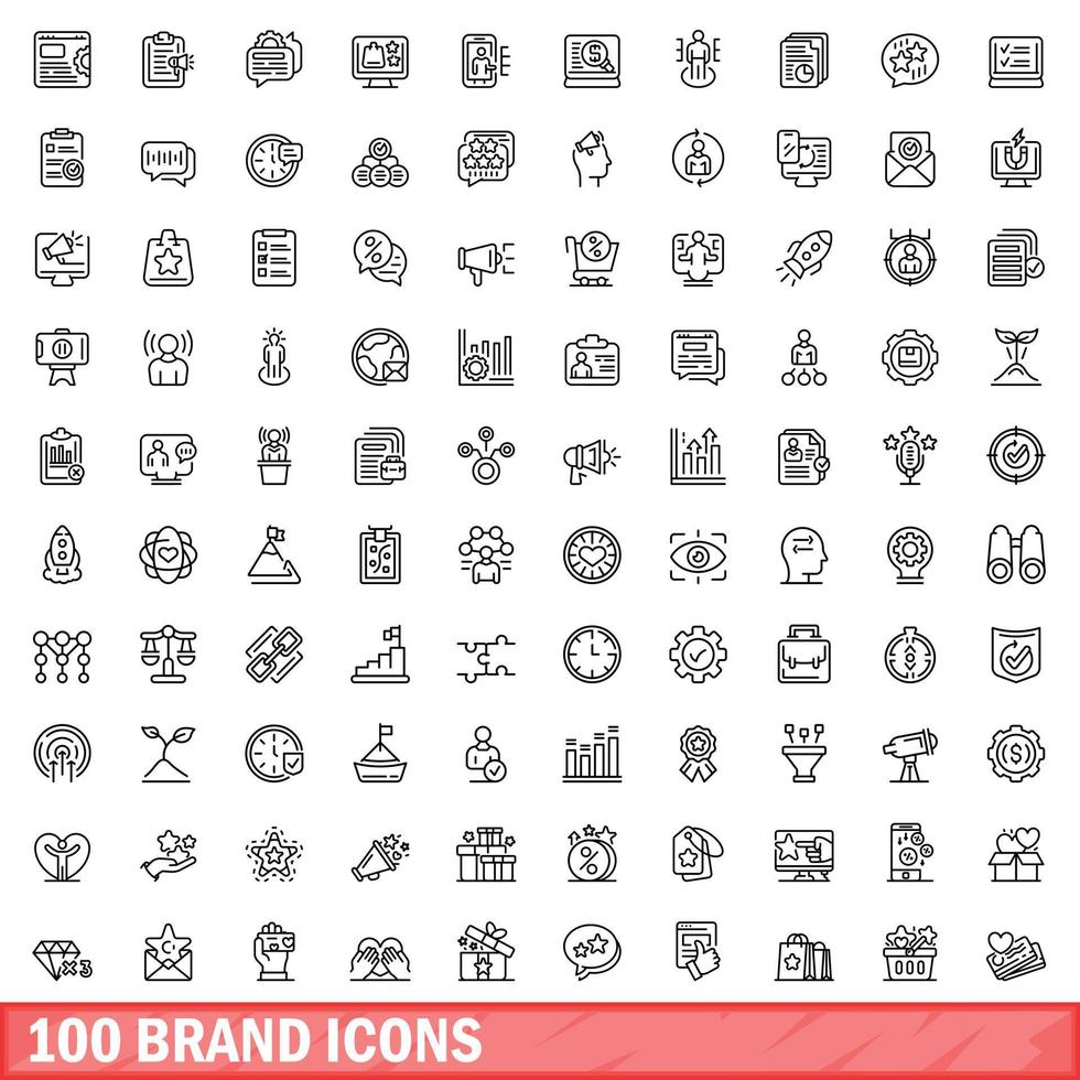Ensemble de 100 icônes de marque, style de contour vecteur
