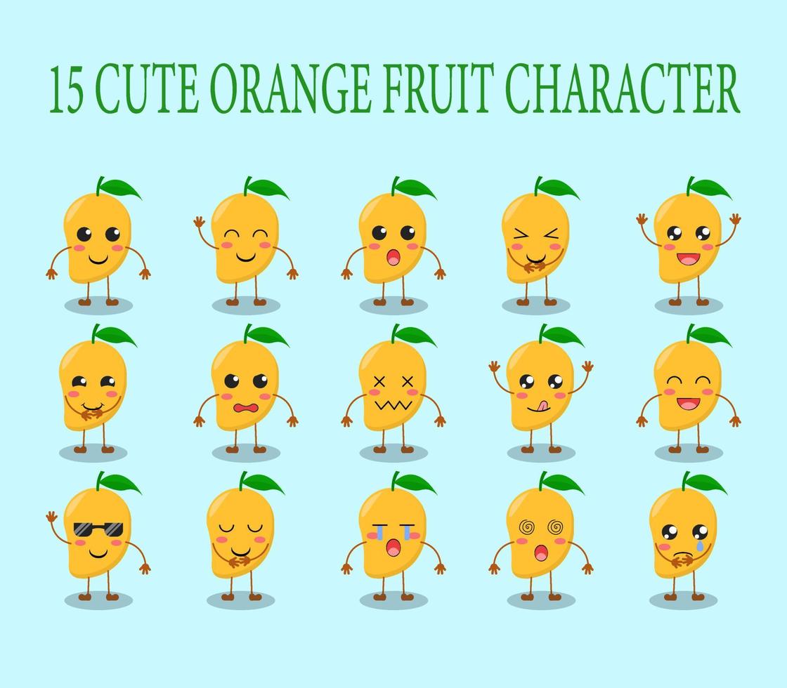 ensemble de 15 personnages mignons de mangue avec diverses expressions vecteur