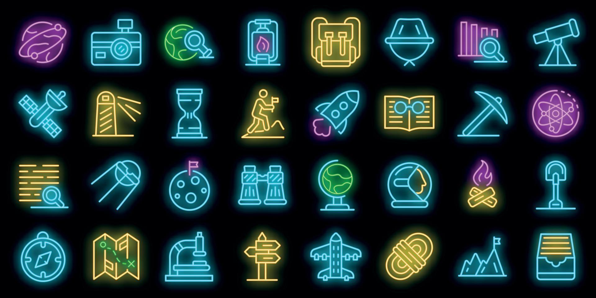 icônes d'exploration définies vecteur néon