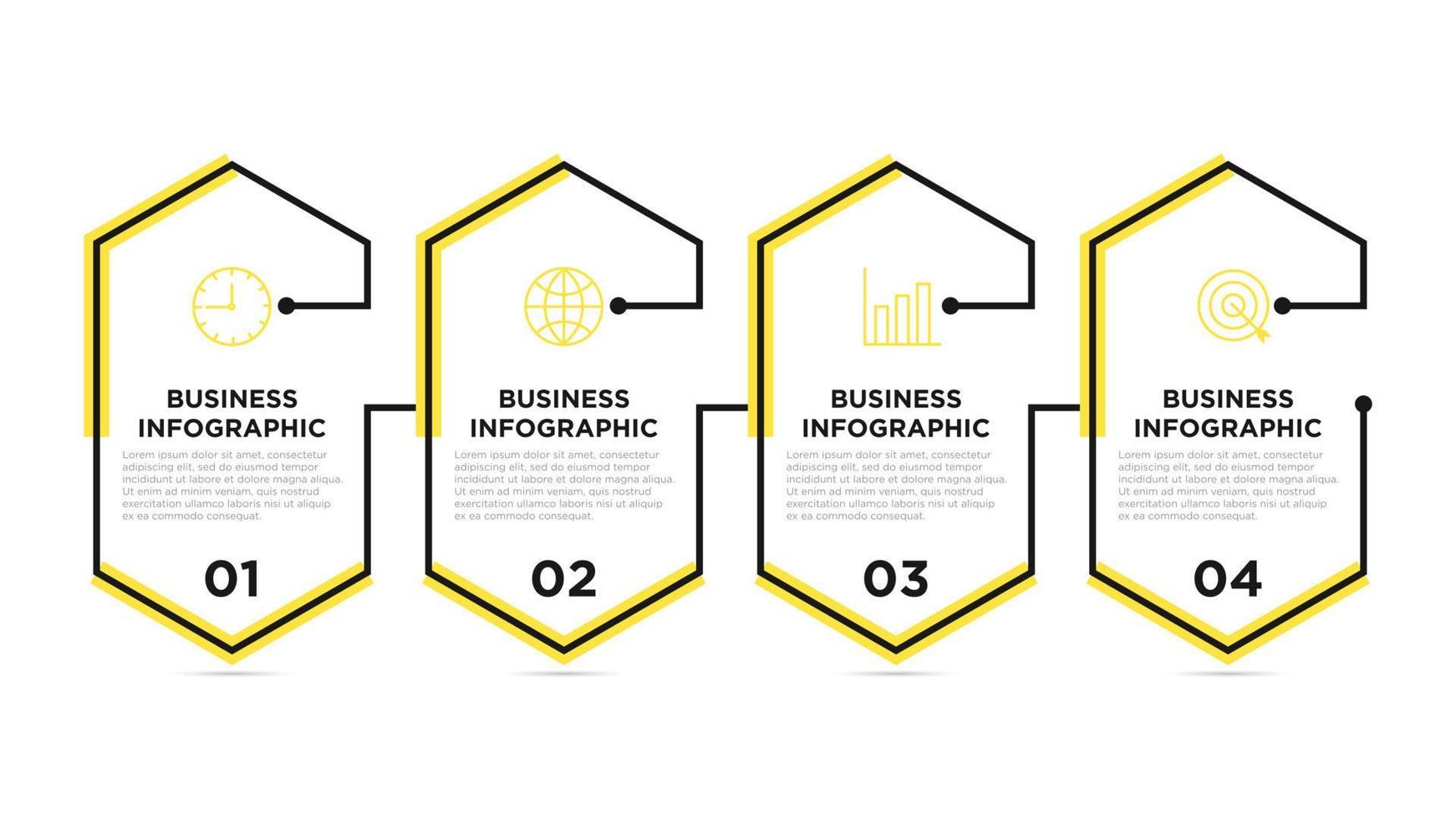 visualisation des données d'entreprise. diagramme de processus. éléments de graphique, diagramme avec 4 étapes, options, parties ou processus vecteur