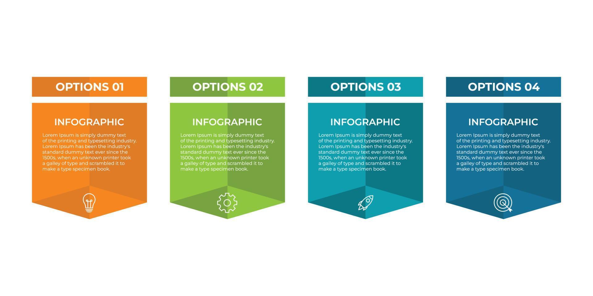 élément de conception infographique de la chronologie et options de nombre. concept d'entreprise en 4 étapes. peut être utilisé pour la mise en page du flux de travail, le diagramme, le rapport annuel, la conception Web. modèle d'entreprise de vecteur pour la présentation.