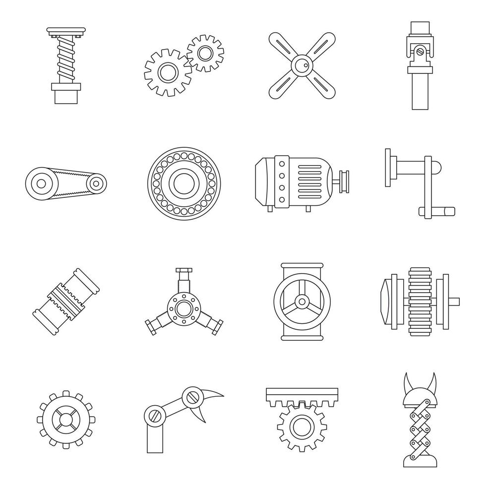 ensemble d'icônes de kit de mécanismes techno, style de contour vecteur