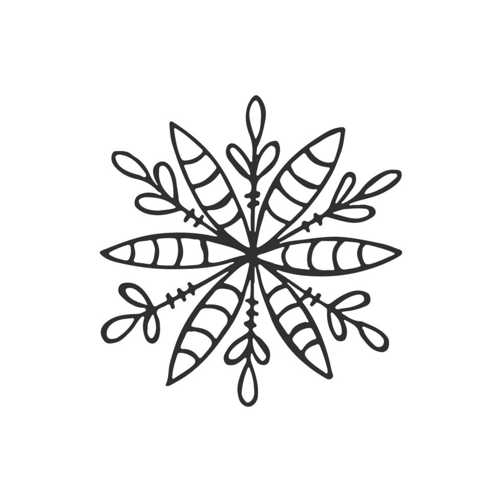 un flocon de neige dessiné à la main. illustration vectorielle dans un style doodle. humeur d'hiver. bonjour 2023. joyeux noël et bonne année. élément noir sur fond blanc. vecteur