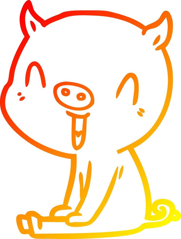 ligne de gradient chaud dessin cochon de dessin animé heureux assis vecteur