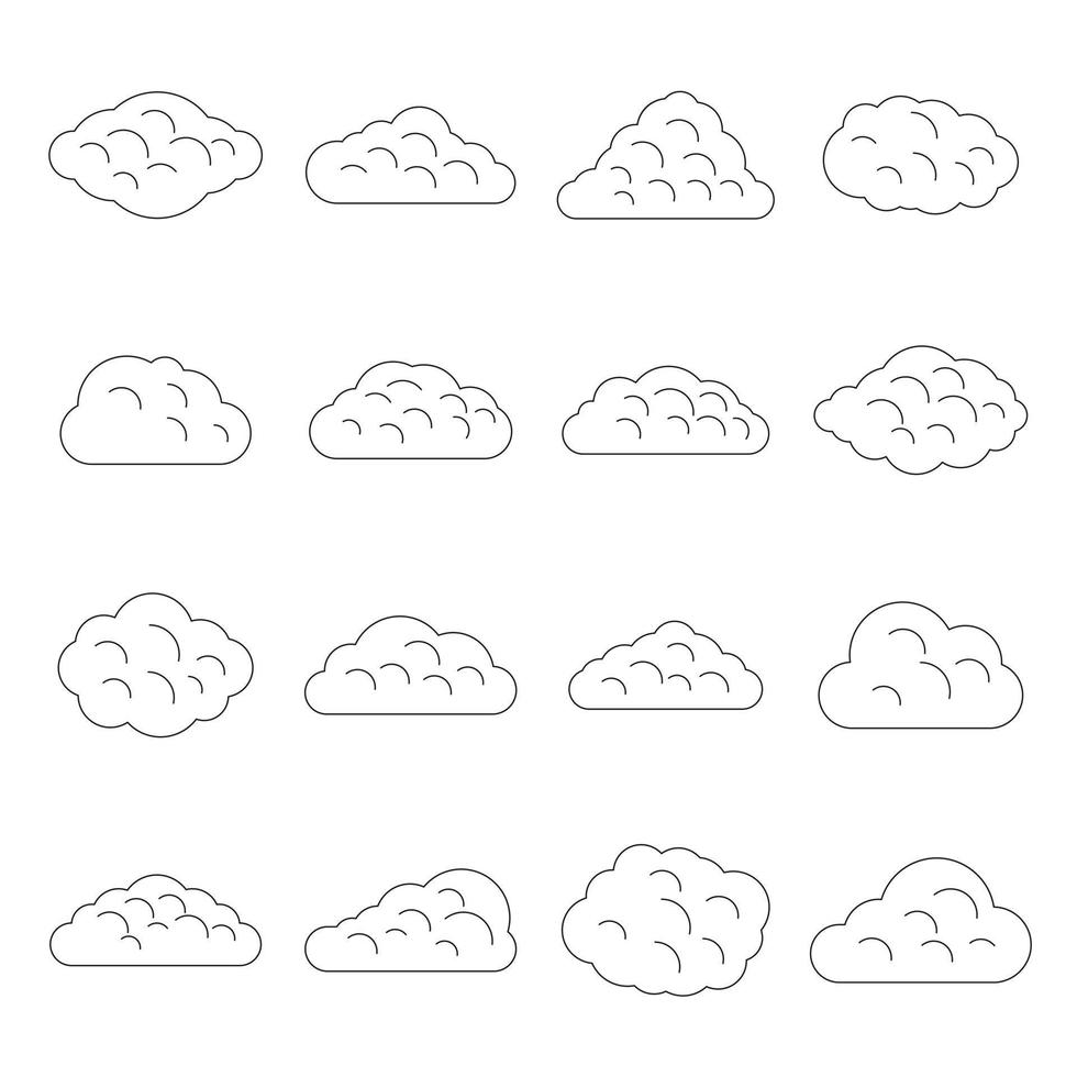ensemble d'icônes de nuages, style de contour vecteur