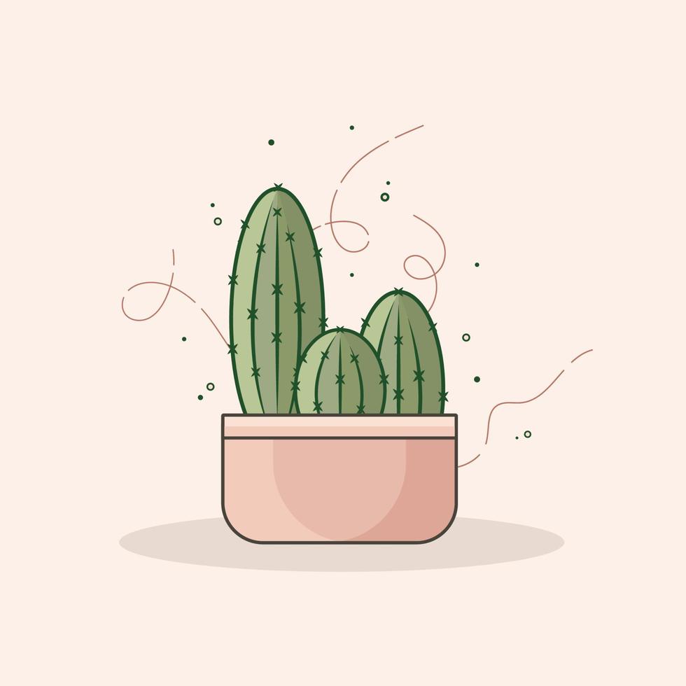 illustration plate de plantes de cactus colorées mignonnes, illustration vectorielle vecteur