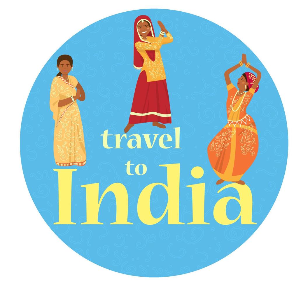 voyager en inde autour du concept. femmes indiennes dansant en robes traditionnelles. vecteur