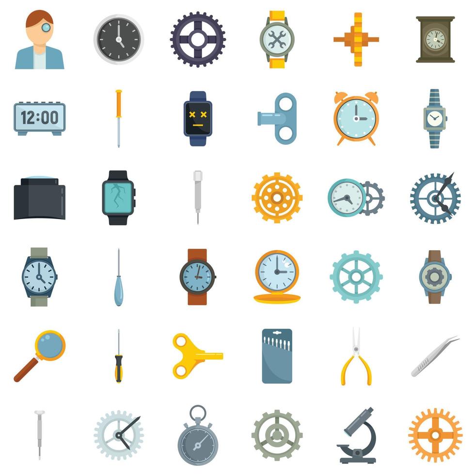 icônes de réparation de montres définies vecteur plat isolé