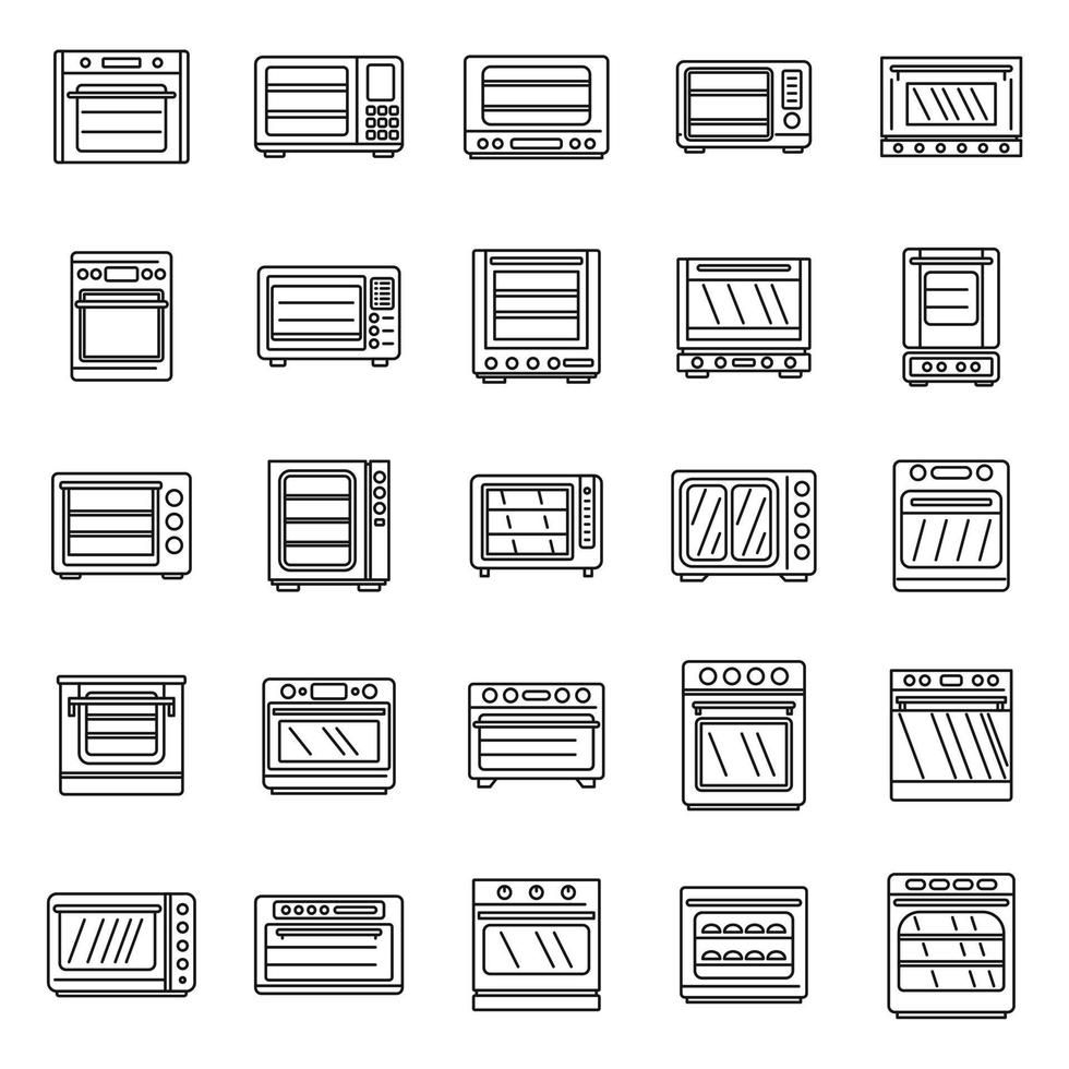 ensemble d'icônes d'appareils de four à convection, style de contour vecteur