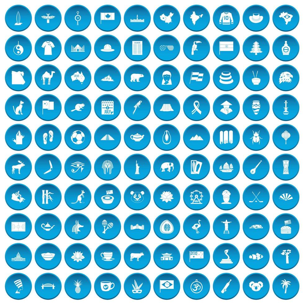 100 icônes de points de repère définies en bleu vecteur