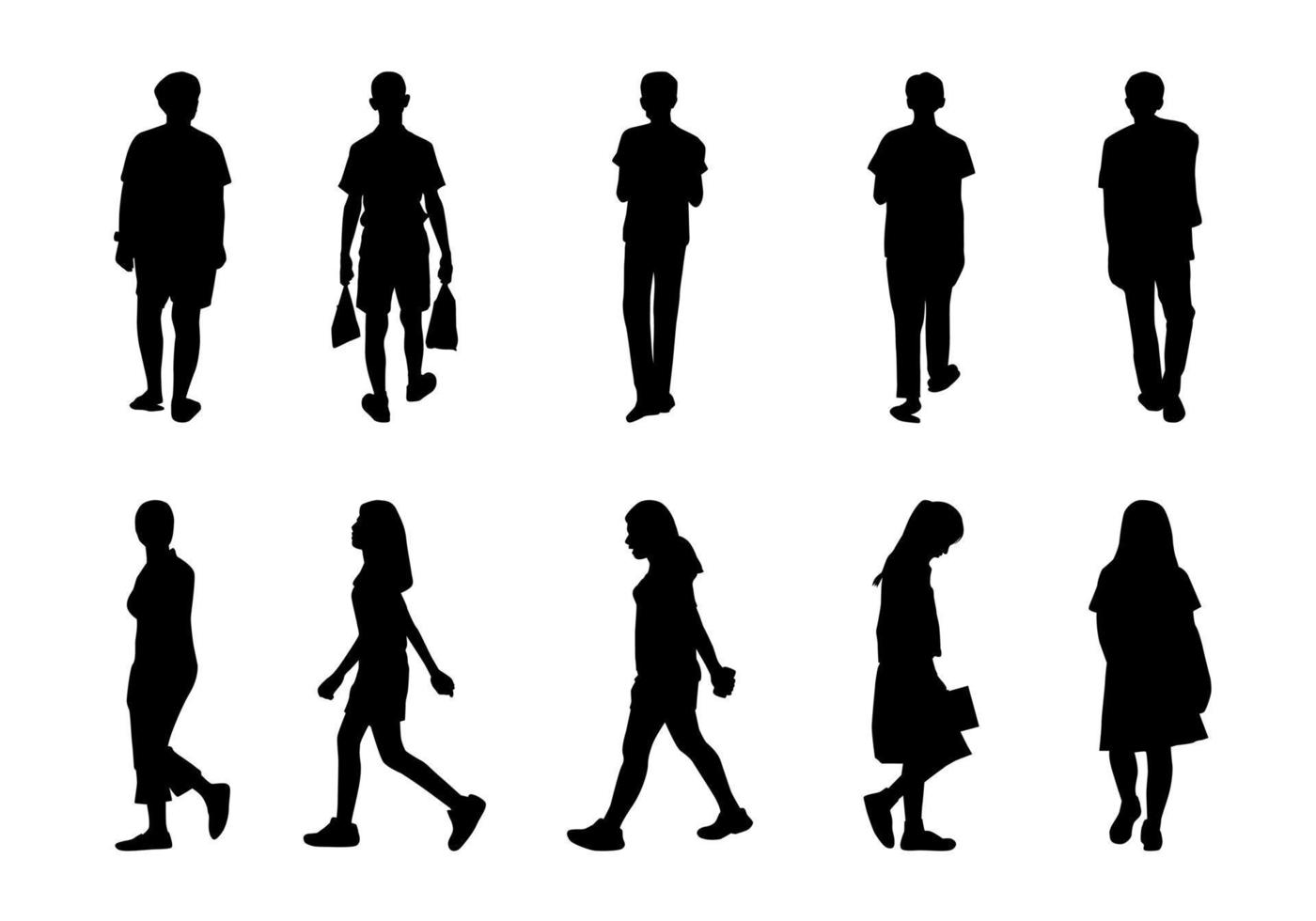 collection de silhouettes de personnes marchant, vecteur d'hommes et de femmes sur fond blanc
