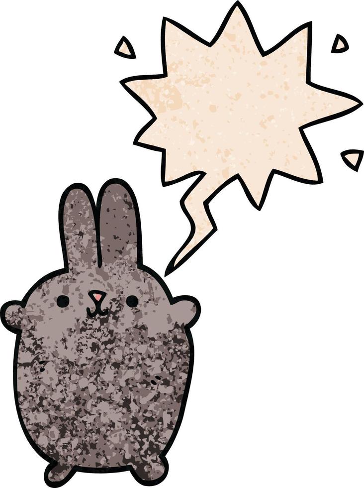 lapin de dessin animé et bulle de dialogue dans un style de texture rétro vecteur