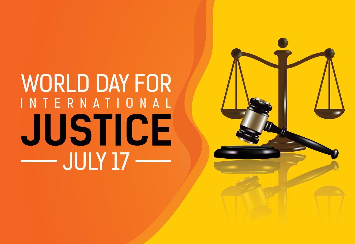 journée mondiale de la justice internationale, marteau de justice 3d et échelles illustration vectorielle vecteur