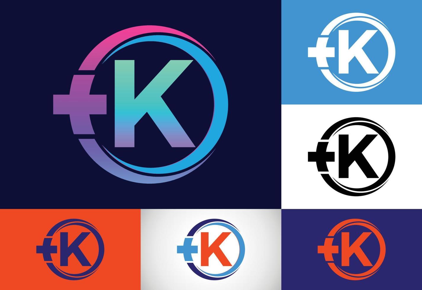 monogramme k initial dans un cercle avec croix plus. logo médical. logo pour pharmacie, entreprise clinique. vecteur