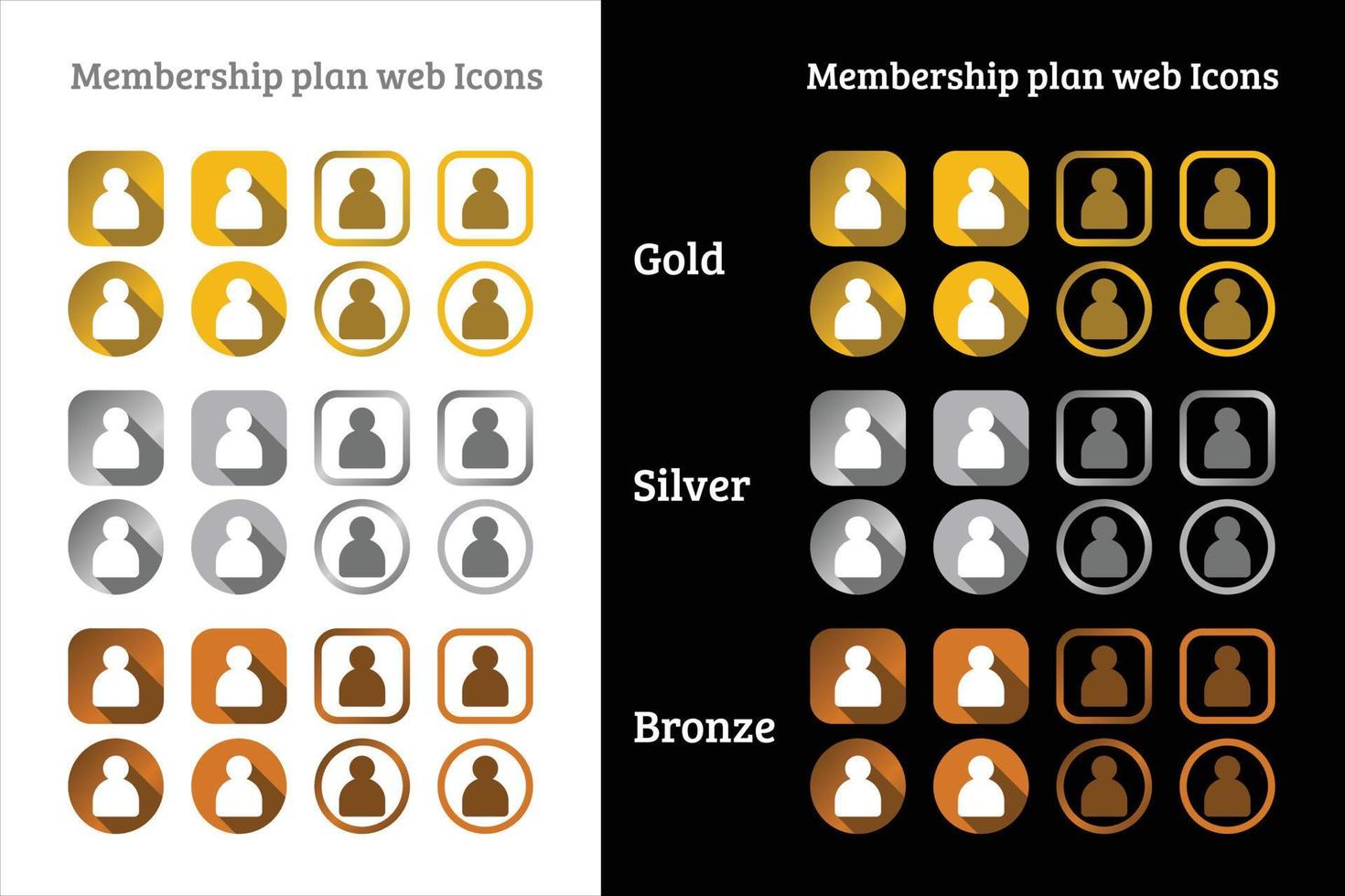 conception d'icônes web de plan d'adhésion en couleur or, argent et bronze vecteur