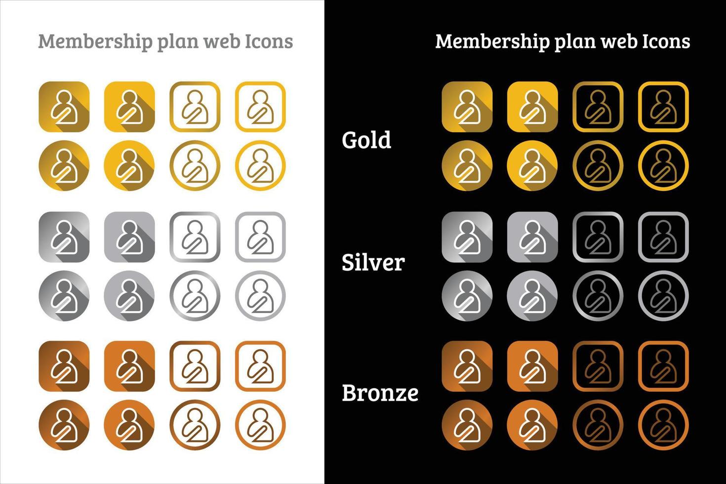 conception d'icônes web de plan d'adhésion en couleur or, argent et bronze vecteur