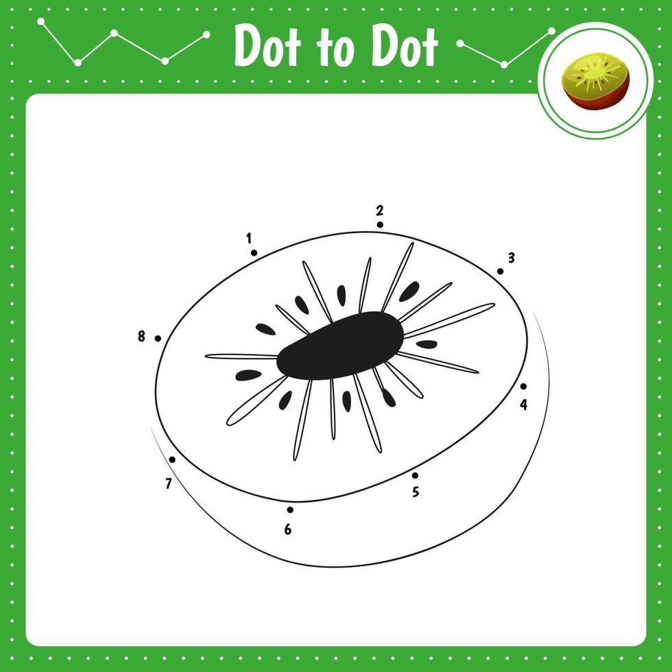 relier les points. kiwi. jeu éducatif point à point. livre de coloriage pour la feuille de travail d'activité des enfants d'âge préscolaire. illustration vectorielle. vecteur