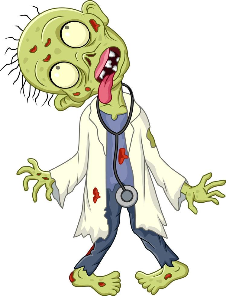 médecin zombie dessin animé sur fond blanc vecteur