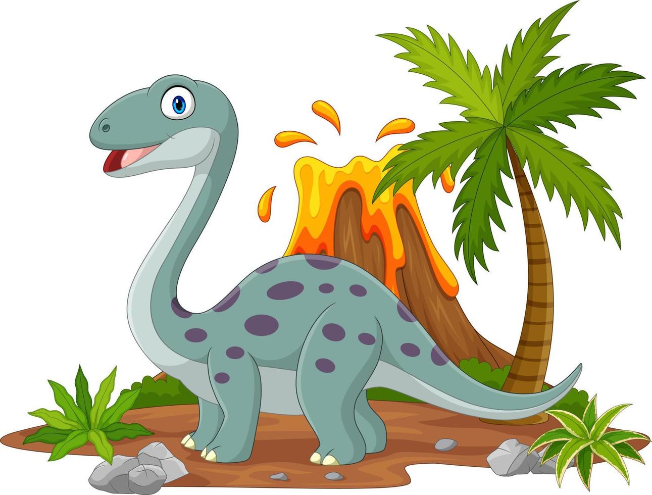 dinosaure brontosaure dessin animé dans la jungle vecteur