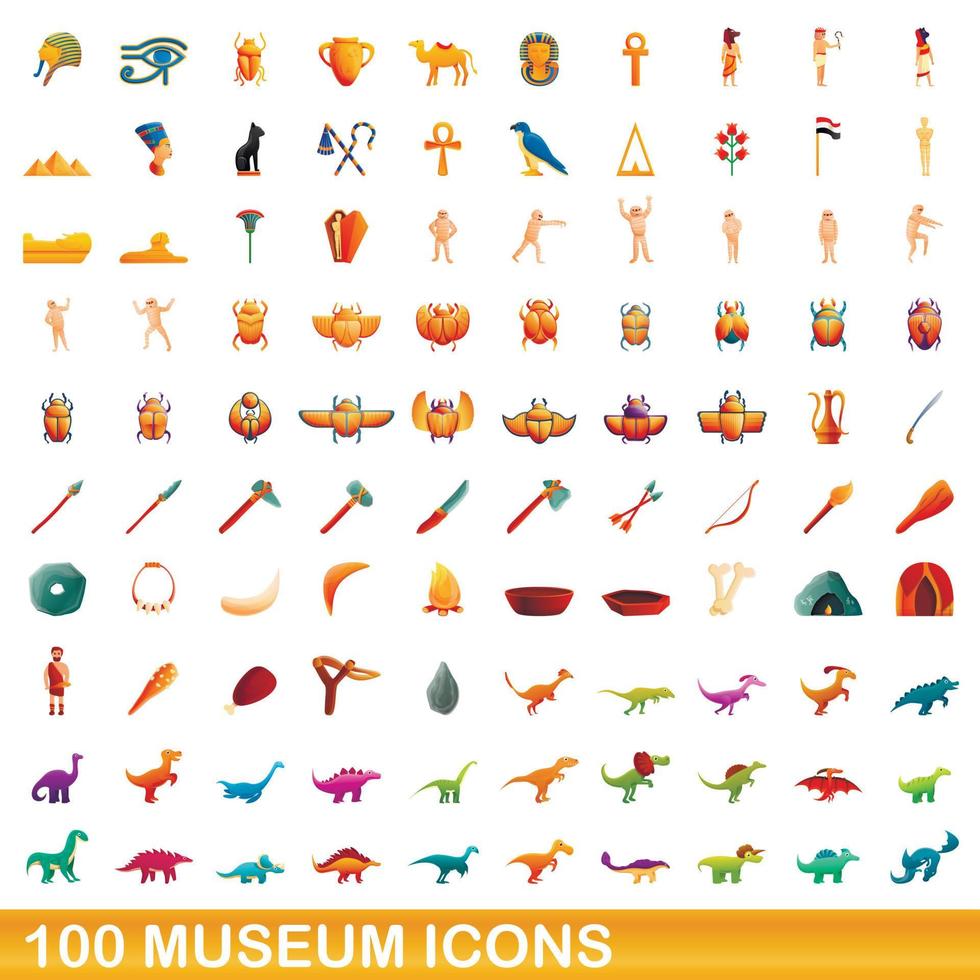 Ensemble de 100 icônes de musée, style dessin animé vecteur