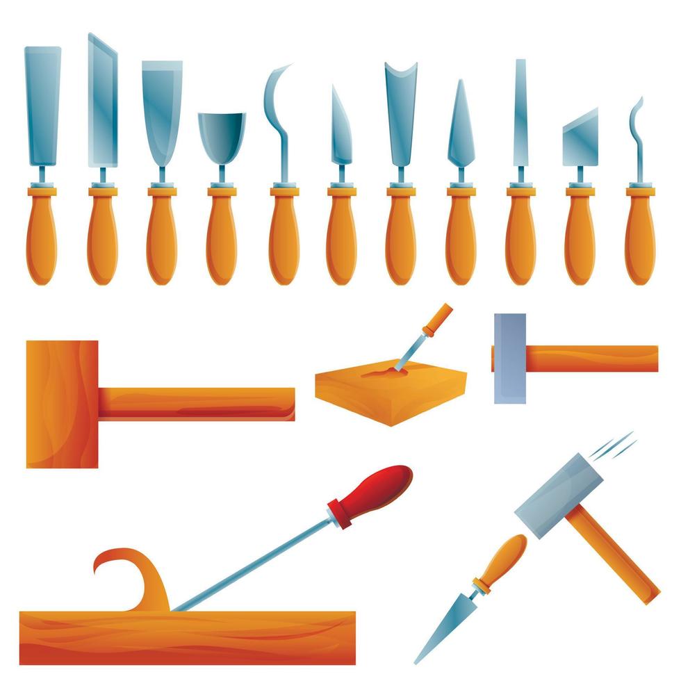 ensemble d'icônes de burin, style dessin animé vecteur