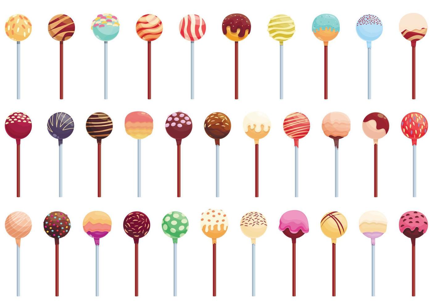 cake pops icônes définies vecteur de dessin animé. gâteau aux desserts