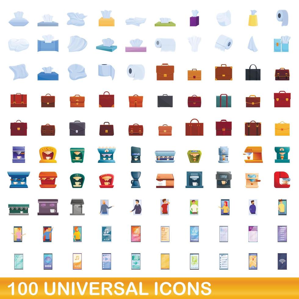 Ensemble de 100 icônes universelles, style dessin animé vecteur