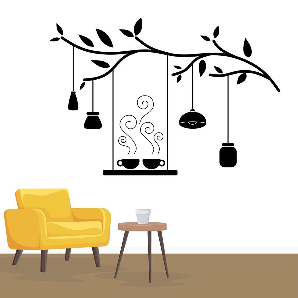 concept de décoration murale de café. vecteur de conception d'autocollant de décoration murale café et restaurant