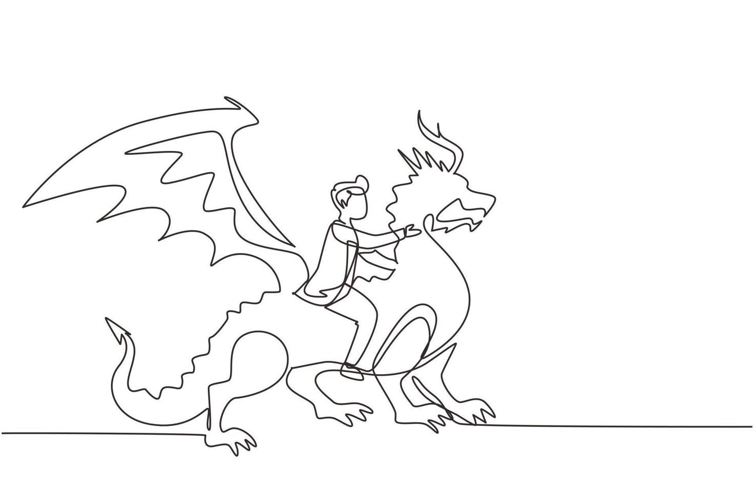 homme d'affaires de dessin en ligne continue unique chevauchant un dragon. vaincre l'adversité, le courage, la victoire, le leadership dans les affaires. entrepreneur professionnel. une ligne dessiner illustration vectorielle de conception graphique vecteur