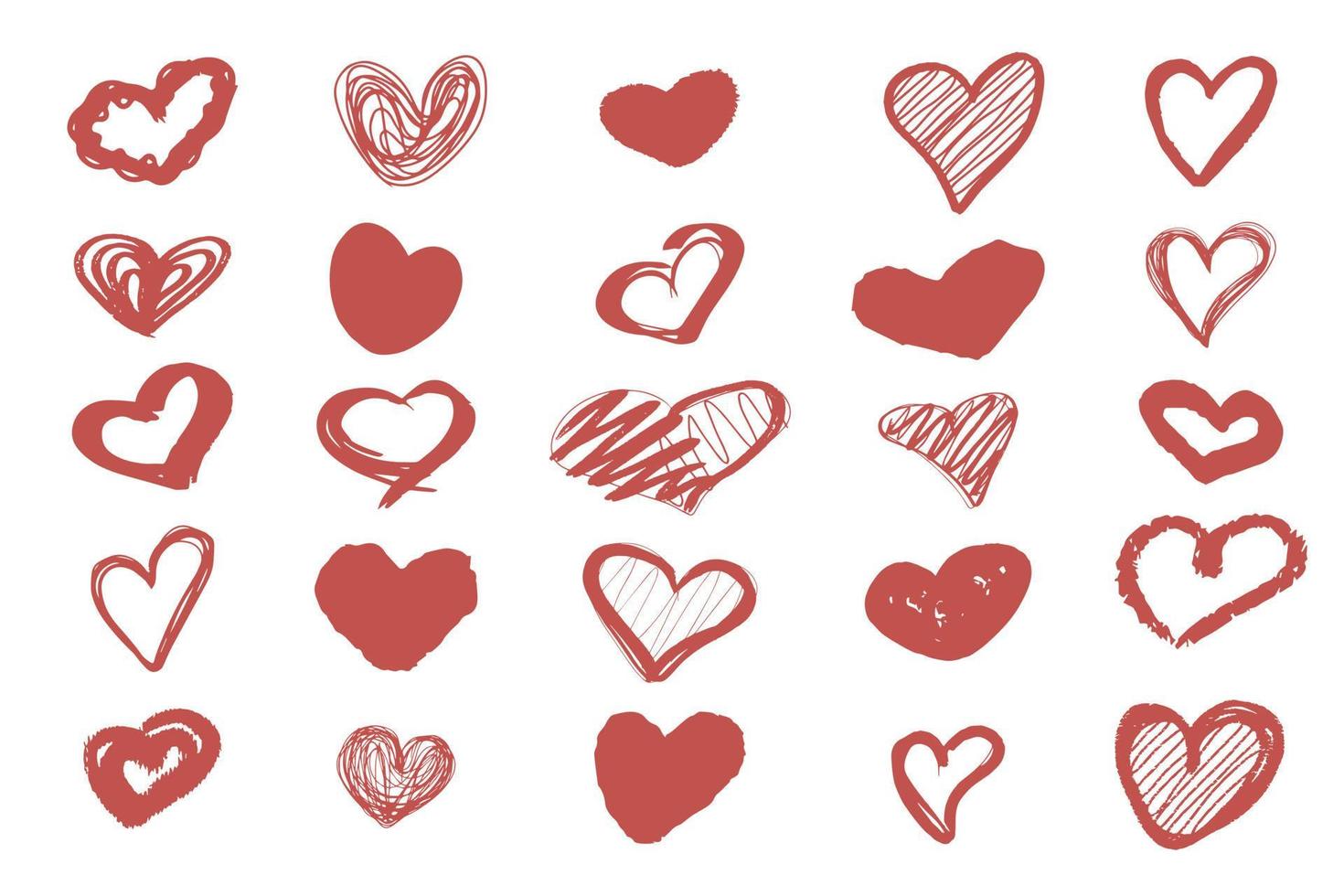 ensemble d'icônes cardiaques de différentes formes. doodle symboles de l'amour. éléments dessinés à la main pour la conception. isolé sur fond blanc. vecteur