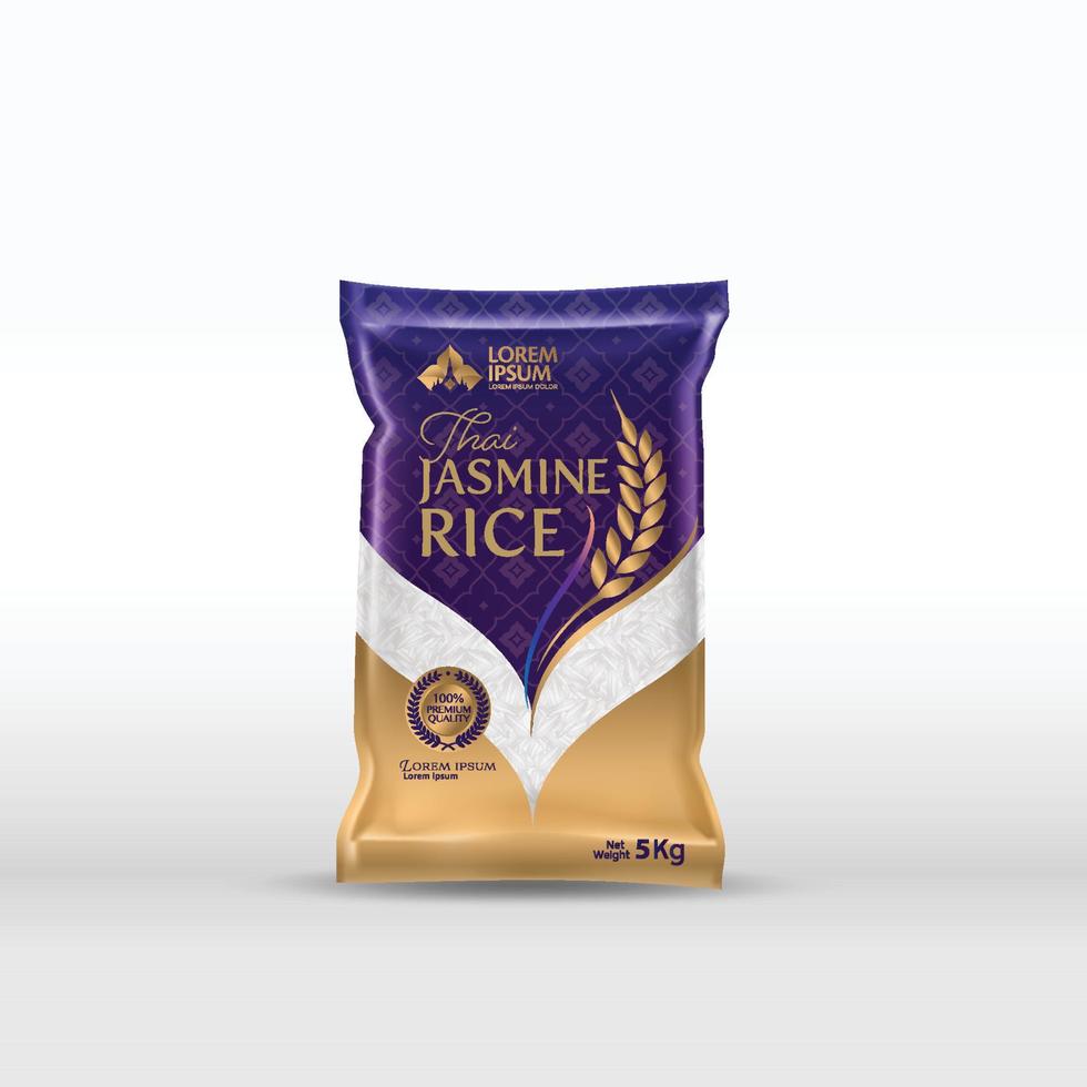 maquette de paquet de riz produits alimentaires thaïlande, illustration vectorielle vecteur