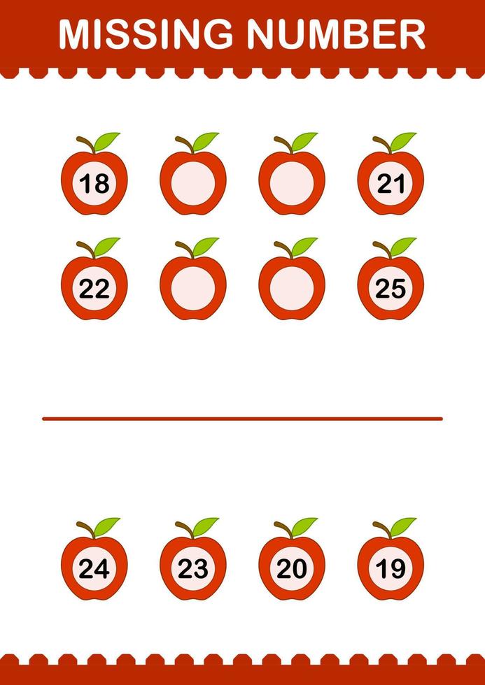 numéro manquant avec pomme. feuille de travail pour les enfants vecteur