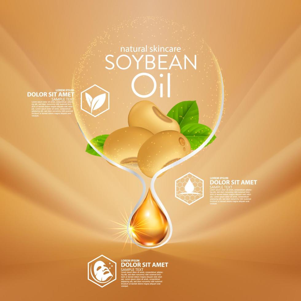 huile de soja sérum naturel soins de la peau cosmétique. illustration vectorielle d'essence d'humidité. vecteur