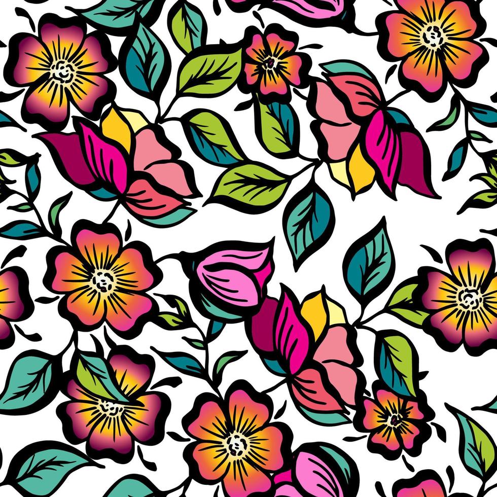 ensemble vectoriel de fleurs vintage peintes à la main. motif ornemental sans soudure