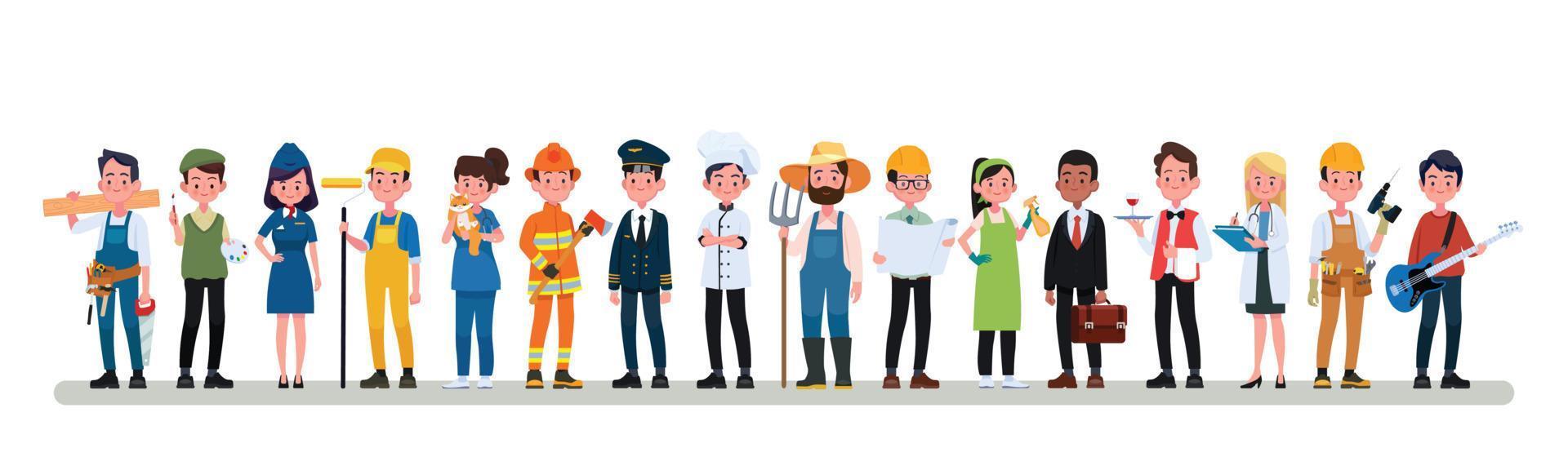 groupe de personnes ensemble de professions différentes, illustration vectorielle plate de la journée internationale du travail vecteur