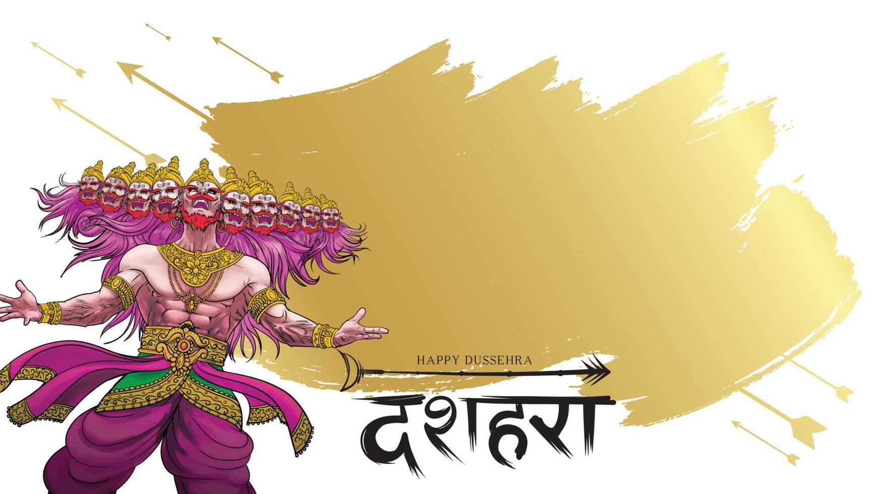 illustration vectorielle créative du seigneur rama tuant ravana dans le festival d'affiches happy dussehra navratri de l'inde. traduction dusséhra vecteur