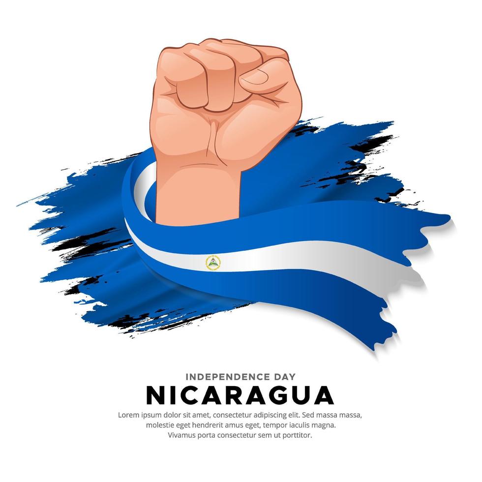 conception de la fête de l'indépendance du nicaragua avec la main tenant le drapeau. vecteur de drapeau ondulé nicaragua